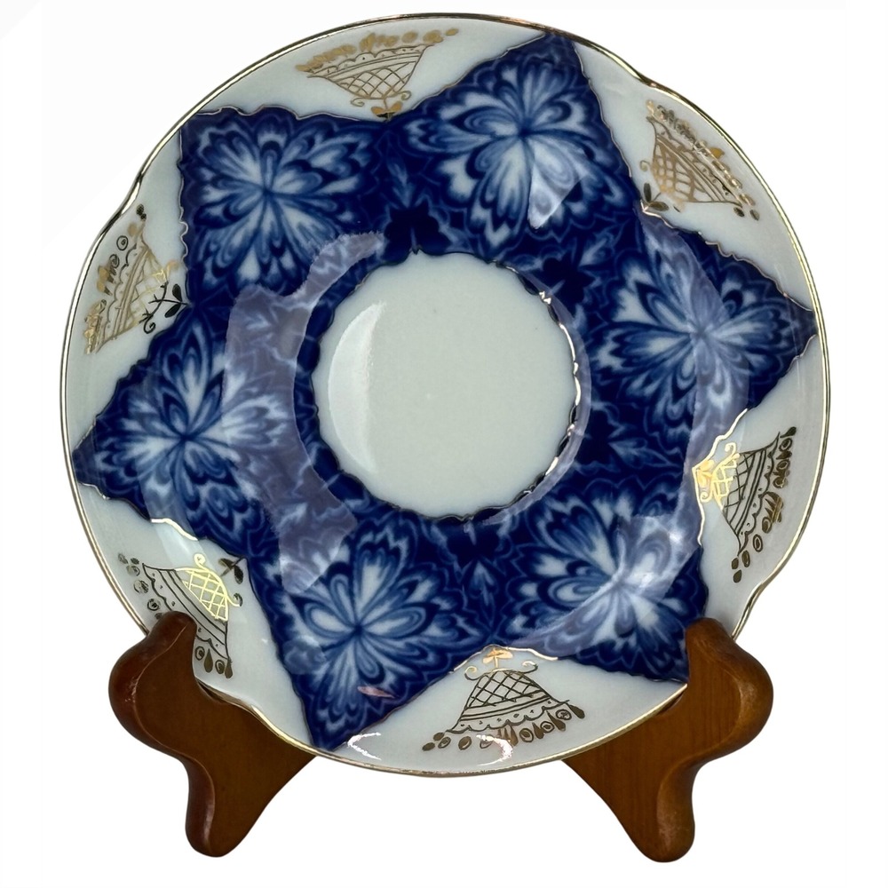 Vtg Black Cockerel Lomonosov SAUCER ONLY Russian Imperial Blue Gilt Accent 5.75" - Picture 2 of 8